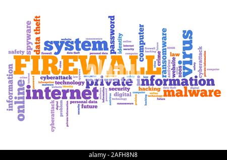 Firewall text sign - computer security concept. Word cloud. Stock Photo