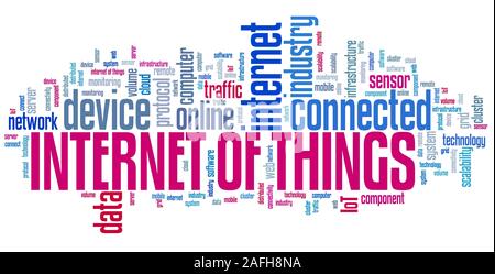 Internet of things - online connected devices technology. Word cloud concept. Stock Photo