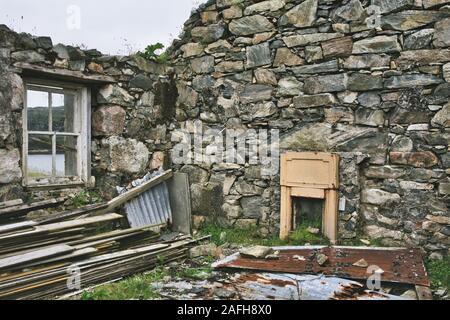 Fireplace in abandoned crofters dwelling, Isle of Lewis and Harris, Outer Hebrides, Scotland Stock Photo