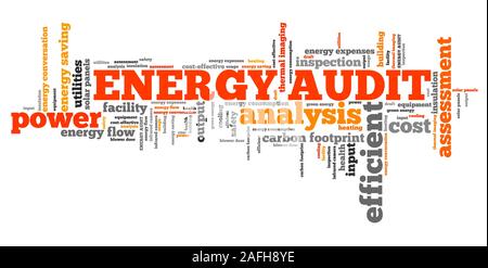 Energy audit - efficiency and consumption analysis word collage. Stock Photo