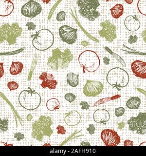 Vector white canvas baritalia colourful sketch illustration seamless pattern with vegetables. Perfect for fabric, wallpaper and grocery bag design. Stock Vector