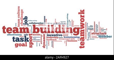 Team building - company teamwork issues and concepts word cloud illustration. Word collage concept. Stock Photo