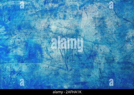 Grunge blue painted wooden plank as background, top view unique texture Stock Photo