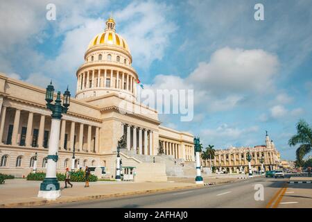 Havana, Cuba - October 18, 2019: Classic Cars in front of the Capitol in La Habana Vieja, Cuba Stock Photo