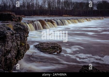 The Venta Rapid in Kuldiga, Latvia. A 240-meter wide natural rapid is the widest in Europe. Stock Photo