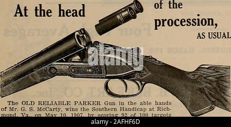 . Breeder and sportsman. ITHACA GUNS THIS illustration shows our No. 7 $300 list gun. It is impossibleto show by a cut the beautiful finish, workmanship and materialof this grade of gun, it can only be appreciated after you have? handled and examined the gun for yourself. It is fitted withthe best Damascus or VThitworth Fluid Steel barrels, the finest figuredWalnut stock that Nature can produce, is hand checkered and engravedin the most elaborate manner with dogs and birds inlaid in gold. Sendfor Art Catalog describing our complete line, 17 grades, ranging inprice from $17.75 net to $300 list. Stock Photo