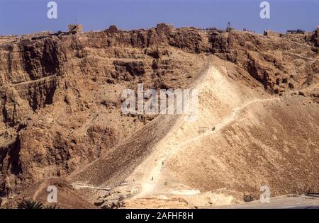 The rampart built by the Romans on the western side of Metzada, Masada national park, Israel Stock Photo