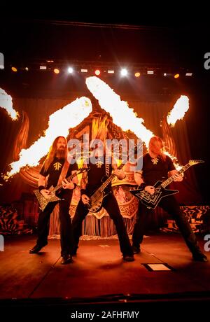 Malmoe, Sweden. 11th, December 2019. The Swedish melodic death metal band Amon Amarth performs a live concert at Malmoe Arena in Malmö. (Photo credit: Gonzales Photo - Joe Miller). Stock Photo