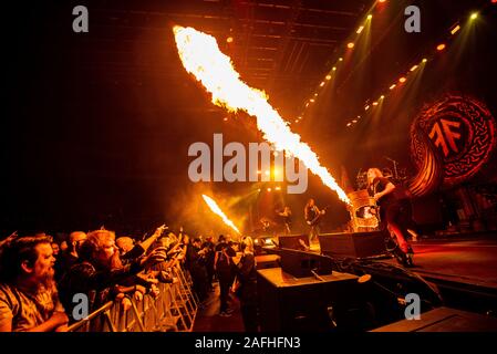 Malmoe, Sweden. 11th, December 2019. The Swedish melodic death metal band Amon Amarth performs a live concert at Malmoe Arena in Malmö. (Photo credit: Gonzales Photo - Joe Miller). Stock Photo