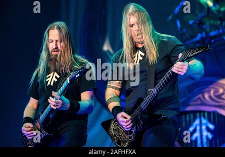 Malmoe, Sweden. 11th, December 2019. The Swedish melodic death metal band Amon Amarth performs a live concert at Malmoe Arena in Malmö. (Photo credit: Gonzales Photo - Joe Miller). Stock Photo