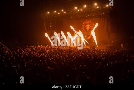 Malmoe, Sweden. 11th, December 2019. The Swedish melodic death metal band Amon Amarth performs a live concert at Malmoe Arena in Malmö. (Photo credit: Gonzales Photo - Joe Miller). Stock Photo