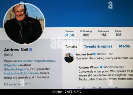 Twitter account of Andrew Neil - political presenter of Politics Live and The Andrew Neil Show on BBC Two. Stock Photo