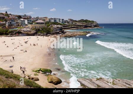 Australia beach; Tamarama beach, a small sandy beach in Sydney seen in spring sunshine, Sydney Australia Stock Photo