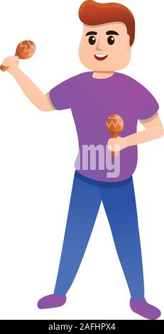 Boy playing maracas icon. Cartoon of boy playing maracas vector icon for web design isolated on white background Stock Vector