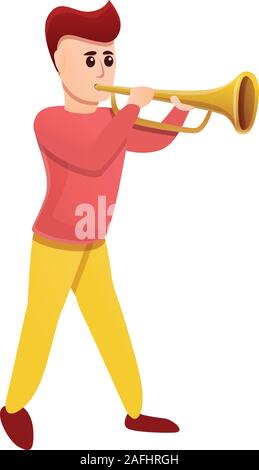 Boy playing trumpet icon. Cartoon of boy playing trumpet vector icon for web design isolated on white background Stock Vector