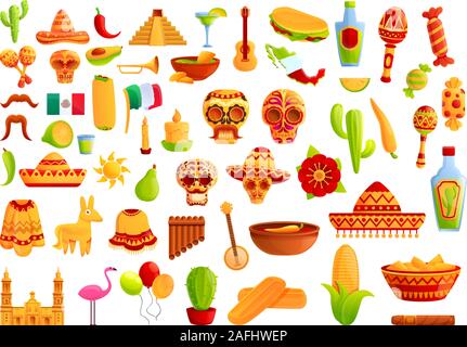 Mexico icons set. Cartoon set of Mexico vector icons for web design Stock Vector