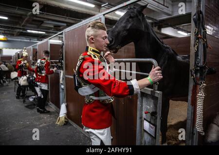 Behind the scenes with Household Cavalry Mounted Regiment ahead of their performance this year at Olympia, The London International Horse Show, UK. Stock Photo