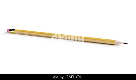 Pencil with pink rubber with shadow isolated on white background. 3d rendering Stock Photo