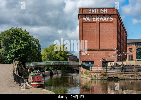 NOTTINGHAM, UNITED KINGDOM - AUGUST 15: This is a view riverside buildings and the canal at Castle Wharf, a popular riverside park on August 15, 2019 Stock Photo