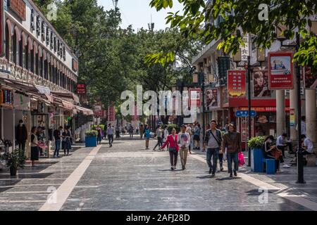 GUILIN, CHINA - NOVEMBER 01: This is a view of Zhengyang Pedestrian Street, the main shopping street and popular tourist area on November 01, 2018 in Stock Photo