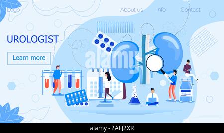 Urologist concept for pyelonephritis, diseases and kidney stones, cystitis, urolithiasis, nephroptosis, renal failure, hydronephrosis. Stock Vector