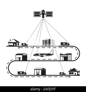 Tracking of delivery package on the way - vector illustration Stock Vector