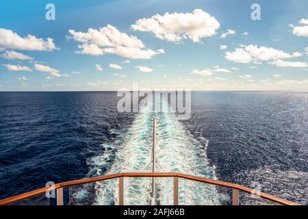 Water trail of a cruise ship. Stock Photo