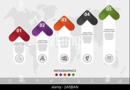 Vector infographic template. Five arrows with icons and labels ...