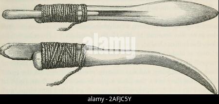 . The ancient stone implements, weapons, and ornaments, of Great Britain. Collection* is shown in Fig. 9. Another form of instru-ment of this kind, but in which the piece of horn is mounted in a. rig. 9.—Esquimaux Arrow-flaker. j wooden handle, is shown in Fig. 10, from an original in the same Stock Photo