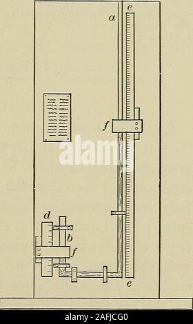 . Laboratory exercises in elementary physics. ERCISE 11. BOYLES LAW. Preliminary.—We know that when pressure is exertedon a confined volume of gas its volume becomes less, andthat when the pressure is diminished the volume increases.In the following exercise we wish to see if we can find anyrelation between different pressures and the correspondingvolumes.* The apparatus used is shown in Fig. 96. A glass tube, ab,is bent as shown. The short arm is closed at the top, thelong arm open. The gas to beexperimented upon is confinedat b in the short arm by pour-ing mercury into the long arm.The press Stock Photo