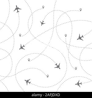 Seamless Pattern Airplanes Routes Stock Vector
