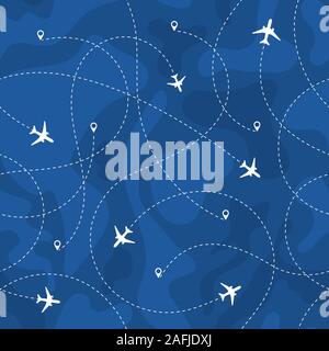 Seamless Pattern Airplanes Routes Stock Vector