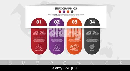 Vector infographic flat template. Shape with icons for four diagrams, graph, flowchart, timeline, marketing, presentation. Business concept with 4 Stock Vector