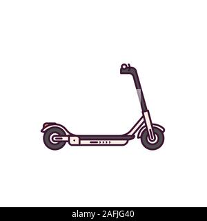 City kick scooter. Line style vector illustration. Modern electro scooter with handbrake system and battery. Eco and alternative personal transport fo Stock Vector