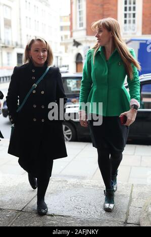 Labour's shadow business secretary Rebecca Long Bailey (left) and shadow education secretary Angela Rayner, arrive for the funeral of Frank Dobson at St Pancras Church in London. Stock Photo