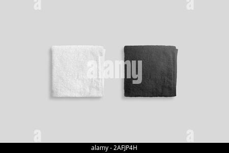 Blank black and white folded soft beach towel mockup Stock Photo