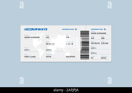 Realistic airline flight ticket boarding pass design template set with ...