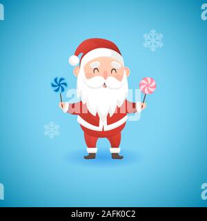 Christmas funny Santa Claus holding lollipops, vector illustration. Stock Vector