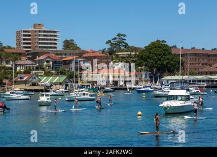 Paddle boarding, Manly harbour, Sydney, NSW, Australia Stock Photo