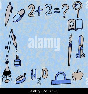 square frame from school subjects with a textured background. stock vector illustration Stock Vector