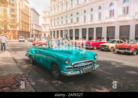 Havana, Cuba - October 18, 2019: Retro car as taxi for tourists in Havana, Cuba. Stock Photo