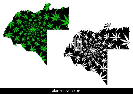 Moxico Province (Provinces of Angola, Republic of Angola) map is designed cannabis leaf green and black, Moshiko map made of marijuana (marihuana,THC) Stock Vector