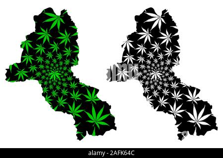 Malanje Province (Provinces of Angola, Republic of Angola) map is designed cannabis leaf green and black, Malanje map made of marijuana (marihuana,THC Stock Vector