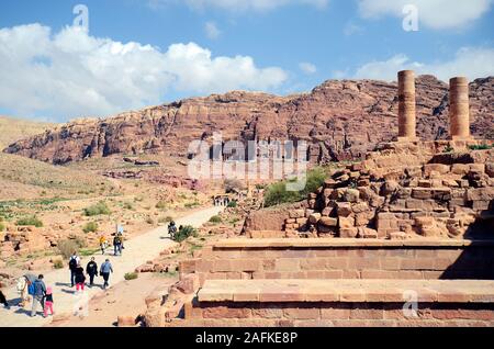 Petra, Jordan - March 06, 2019: Unidentified people at UNESCO World heritage site of ancient Petra