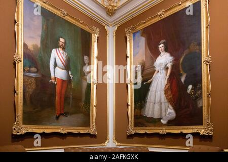 Portraits of Emperor Franz Joseph I, and wife Empress Elisabeth known as 'Sisi'; Schonbrunn Palace interior, Vienna Austria Europe Stock Photo