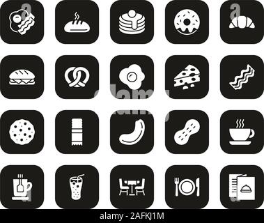 Breakfast Icons White On Black Set Big Stock Vector