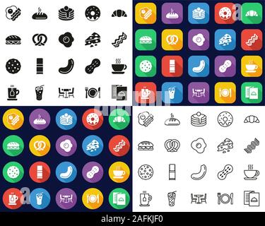 Breakfast Icons All in One Icons -Black & White-Color Flat Design-Thin Line- Set Stock Vector