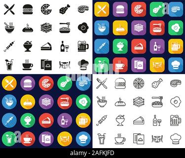 Lunch Icons All in One Icons -Black & White-Color Flat Design-Thin Line- Set Stock Vector
