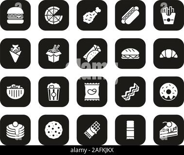 Fast Food Or Junk Food Icons White On Black Set Big Stock Vector