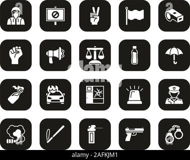 Demonstration Or Protest Icons White On Black Set Big Stock Vector